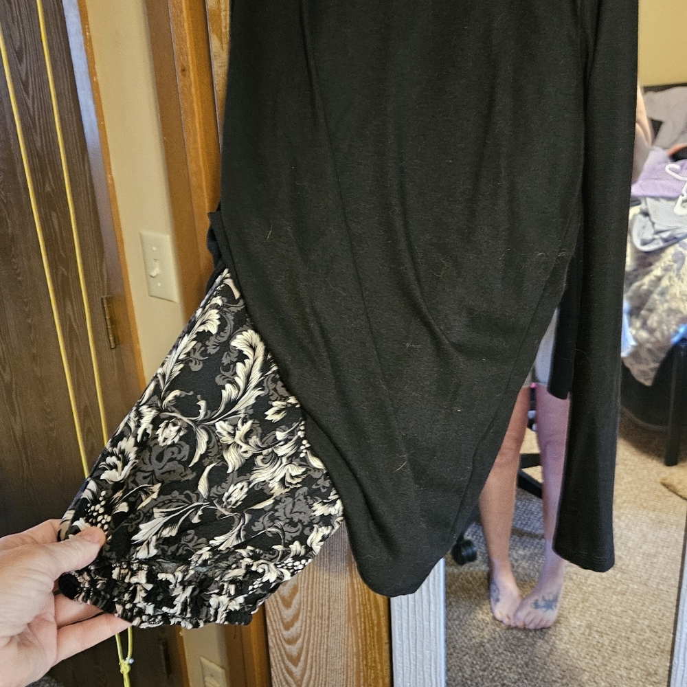 Black Long Sleeve Top with Black & White Floral Jogger Pants